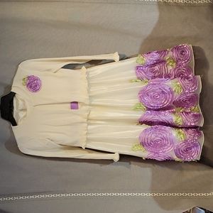American Princess girls formal dress in white, green & purple rose details sz 10